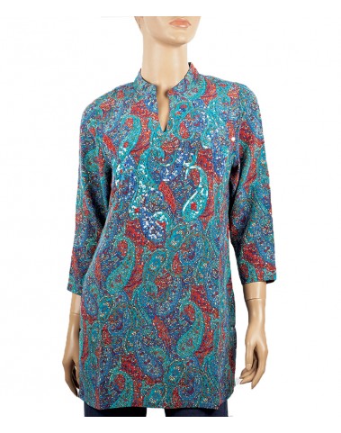 Antique Silk Kurti - Green And Blue Paisley