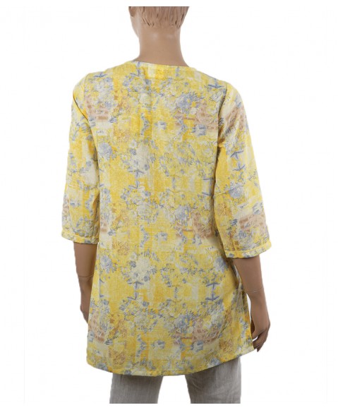 Embroidered Casual Kurti - Yellow Abstract