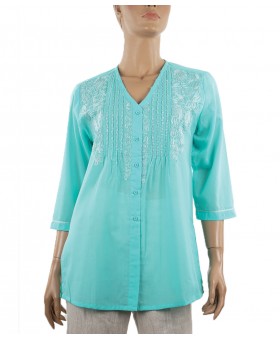 Embroidered Casual Kurti-Aqua 