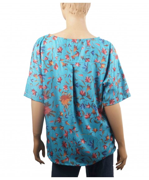 Casual Kurti - Flowers On Fluorescent Blue