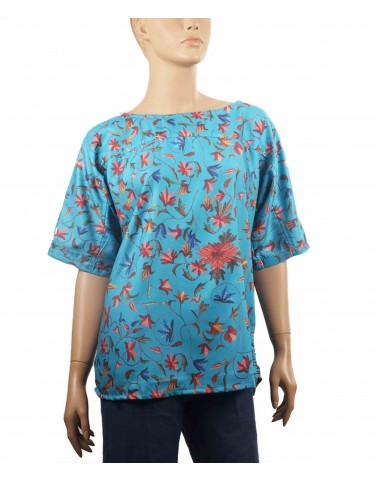 Casual Kurti - Flowers On Fluorescent Blue