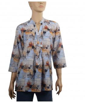 Casual Kurti - Light Blue Rust Abstract