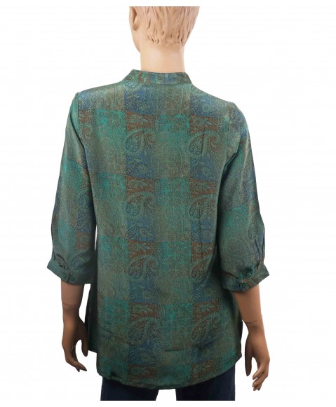 Short Silk Shirt - Paisley On Dusty Green