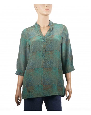 Short Silk Shirt - Paisley On Dusty Green