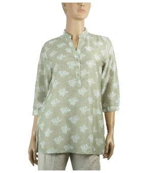 Casual Kurti - White Patch on pista green