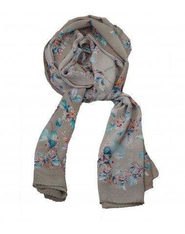 Crepe Silk Scarf -Blue Leaf