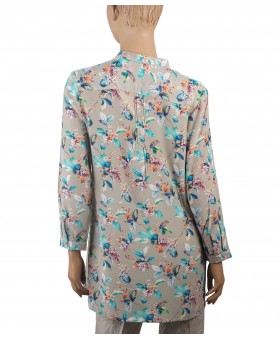 Long Silk Shirt - Leafy Blue Prints