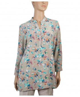 Long Silk Shirt - Leafy Blue Prints