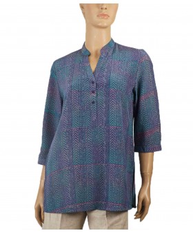 Short Silk Shirt - Blue Abstract 