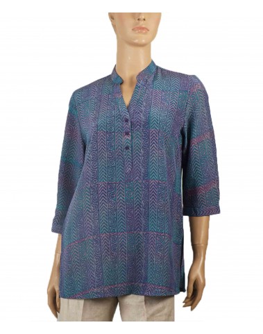 Short Silk Shirt - Blue Abstract 