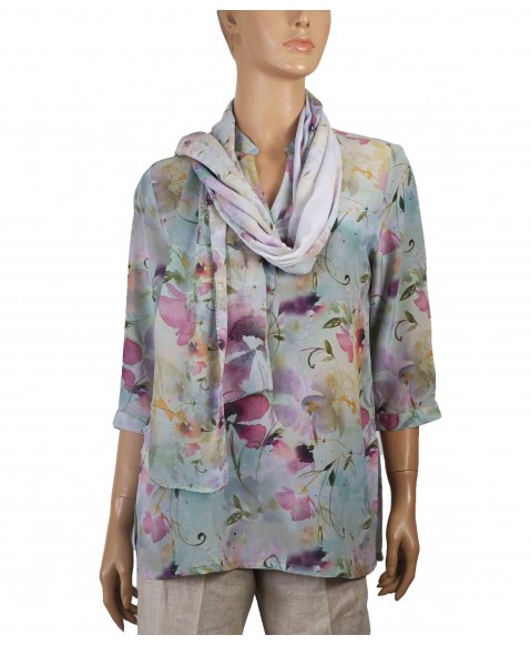 Short Silk Shirt - Dusty Floral