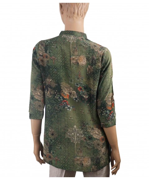 Short Silk Shirt - Green Floral