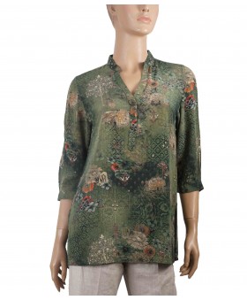 Short Silk Shirt - Green Floral