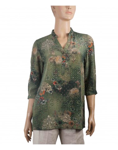 Short Silk Shirt - Green Floral
