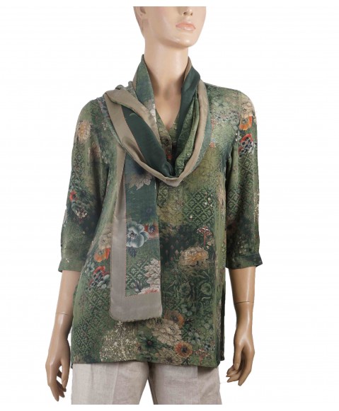 Short Silk Shirt - Green Floral