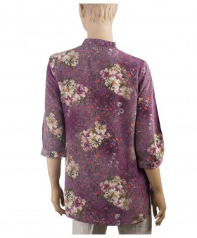 Short Silk Shirt - Beige Purple Floral