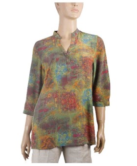 Short Silk Shirt - Green Rust