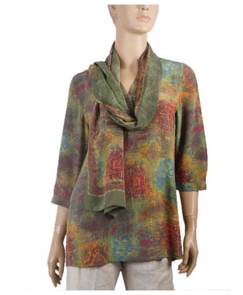 Short Silk Shirt - Green Rust