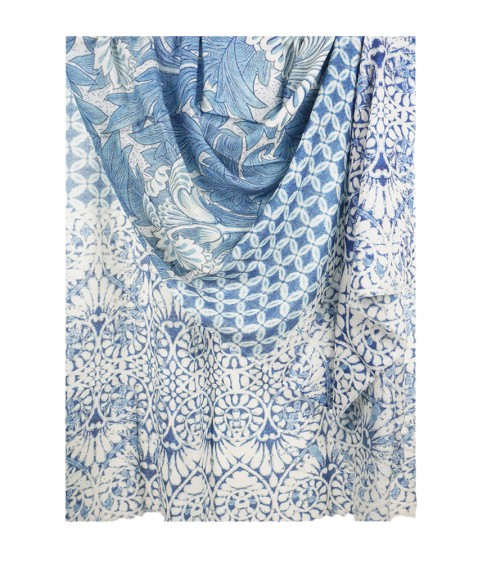 White and Blue Floral Swirl Box Stole