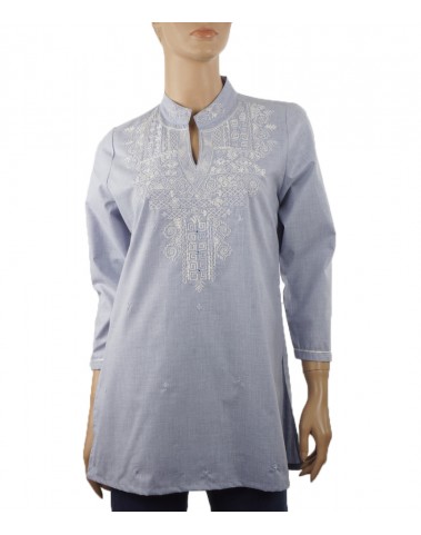 Casual  Kurti - Blue Embroidered