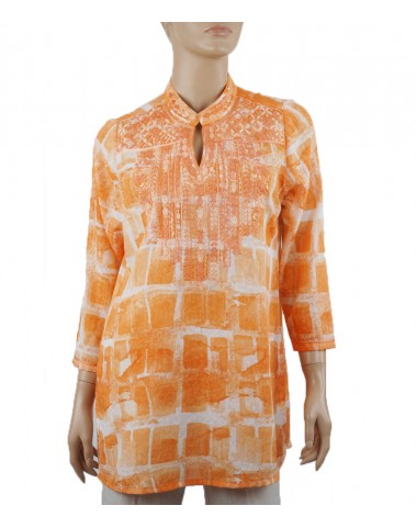 Casual  Kurti- Orange Embroidered