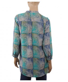  Long Silk Shirt - Grey Block paisley