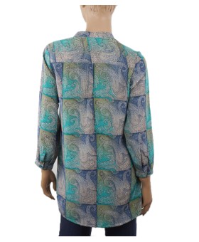  Long Silk Shirt - Grey Block paisley