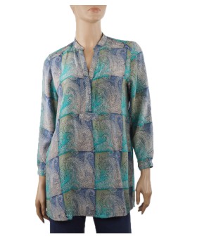  Long Silk Shirt - Grey Block paisley