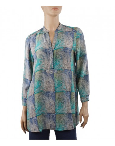  Long Silk Shirt - Grey Block paisley