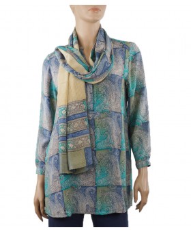  Long Silk Shirt - Grey Block paisley