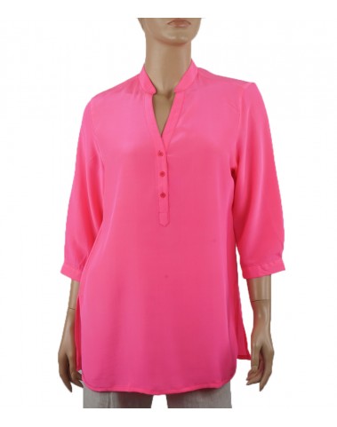 Plain Short Silk Shirt - Hot Pink 