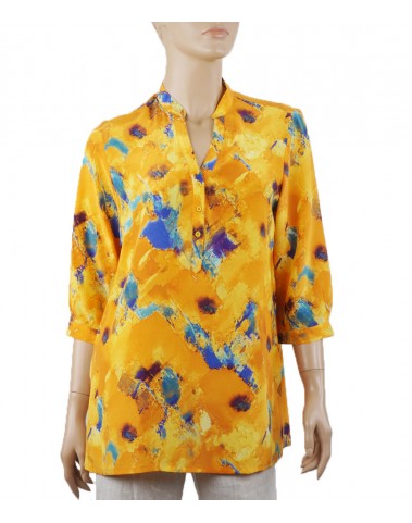  Short Silk Shirt - Orange Smudge