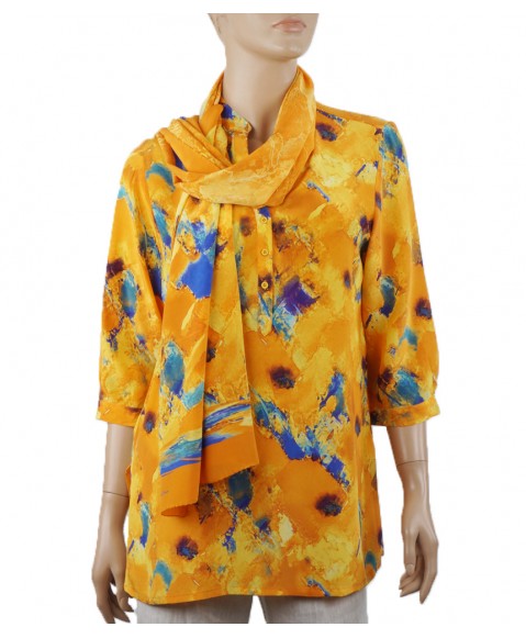  Short Silk Shirt - Orange Smudge