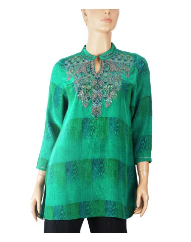 Antique Silk Kurti - Green Embroidery