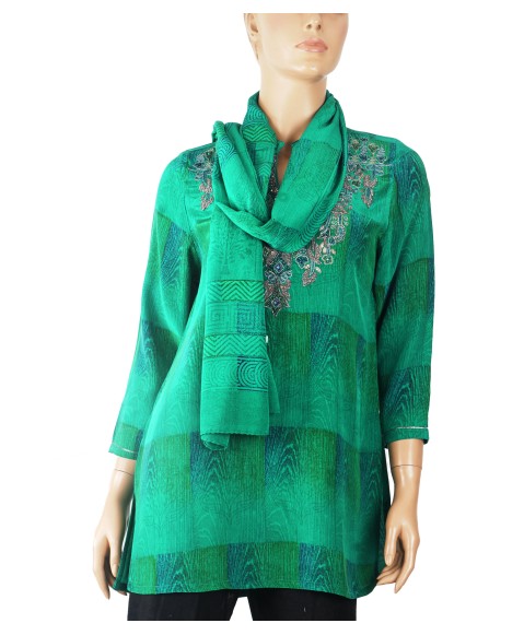Antique Silk Kurti - Green Embroidery