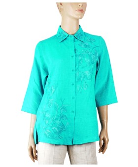 Casual Shirt - Aqua Green Embroidered