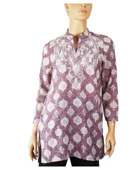 Casual Kurti - White Embroidery With Lavender Base