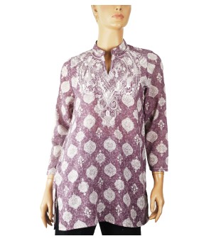 Casual Kurti - White Embroidery With Lavender Base