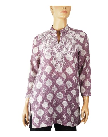 Casual Kurti - White Embroidery With Lavender Base