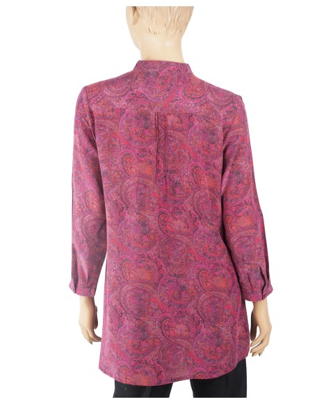 Long Silk Shirt -Pink Paisley