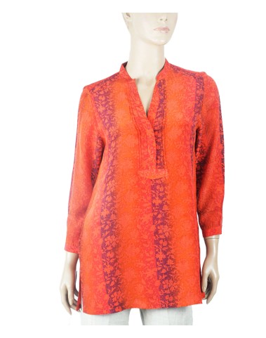 Long Silk Shirt - Red Floral Creepers