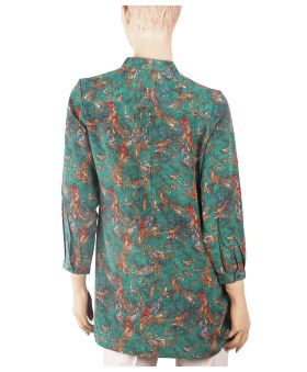 Long Silk Shirt - Red Paisley With The Green Base