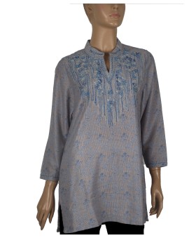 Casual Kurti - Blue Floral Embroidery