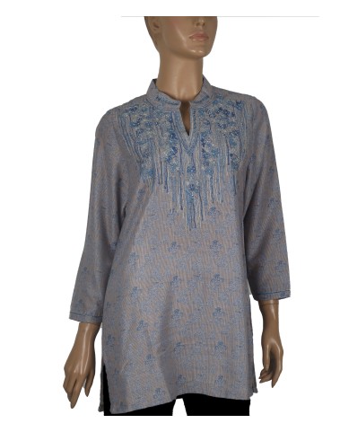 Casual Kurti - Blue Floral Embroidery Casual Kurti - Blue Floral Embroidery