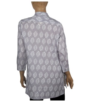 Casual Kurti - White Embroidery On Floral Block Print