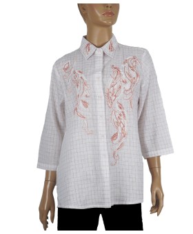 Embroidered Casual Shirt - Peach Embroidery checks  