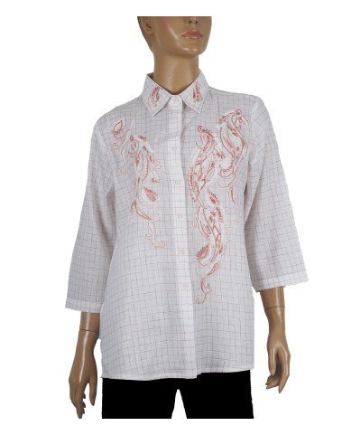 Embroidered Casual Shirt - Peach Embroidery checks  