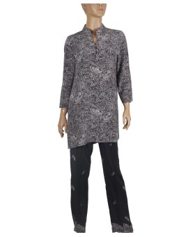 Silk Co-ord Set - Black And White Paisley