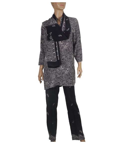 Silk Co-ord Set - Black And White Paisley Silk Co-ord Set - Black And White Paisley