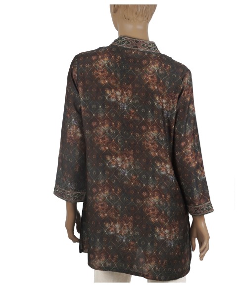 Casual Kurti -Viscose Brown And Green Abstract